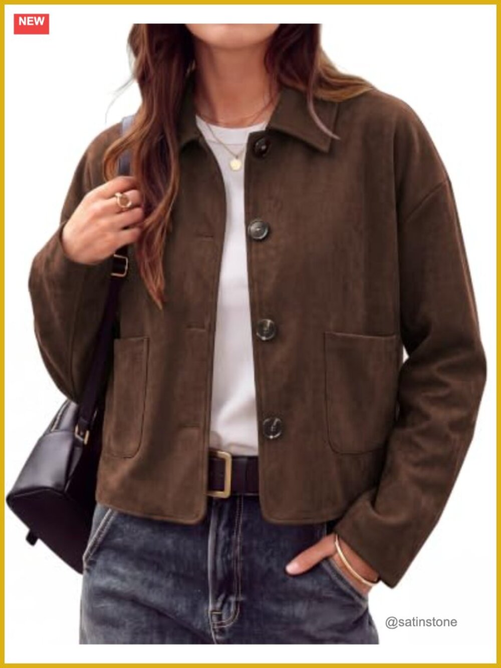 PRETTYGARDEN Faux Suede Cropped Casual Jacket Women Oversized Button Front Fall